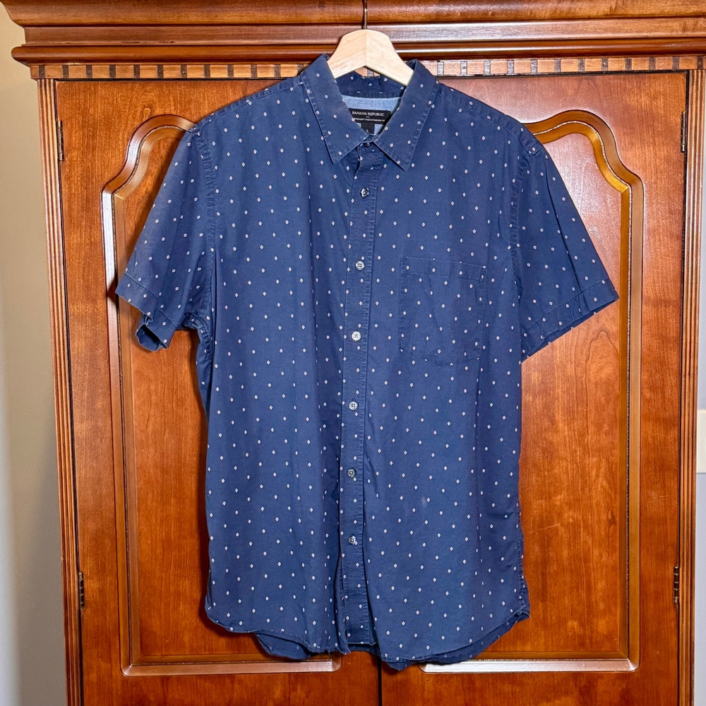 Men's Banana Republic Blue Red Diamond Print Casual Button Down Shirt L